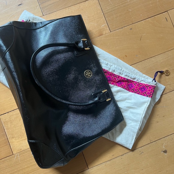 Like New Tory Burch black patent tote bag purse - Picture 2 of 10